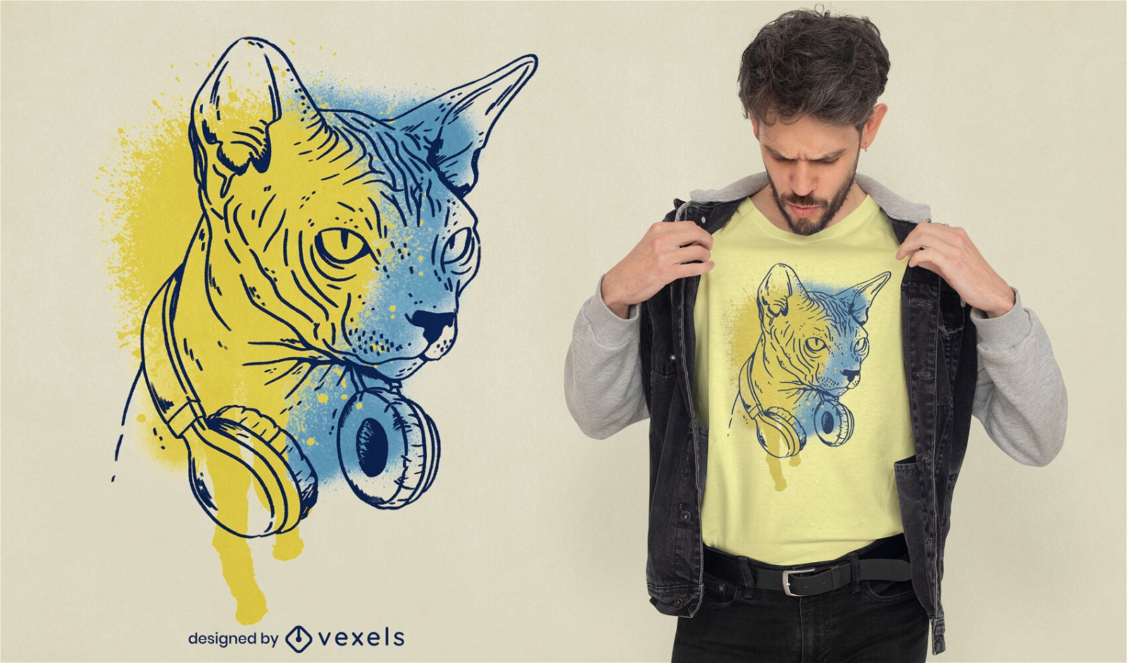 Camiseta animal gato con auriculares psd