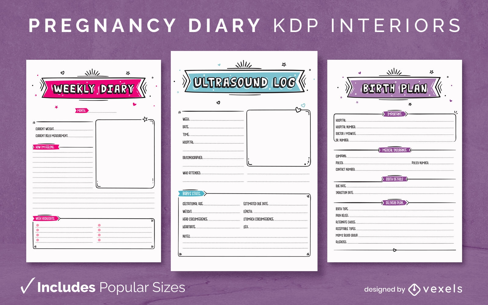 Plantilla de diario de embarazadas Diseño de interiores KDP