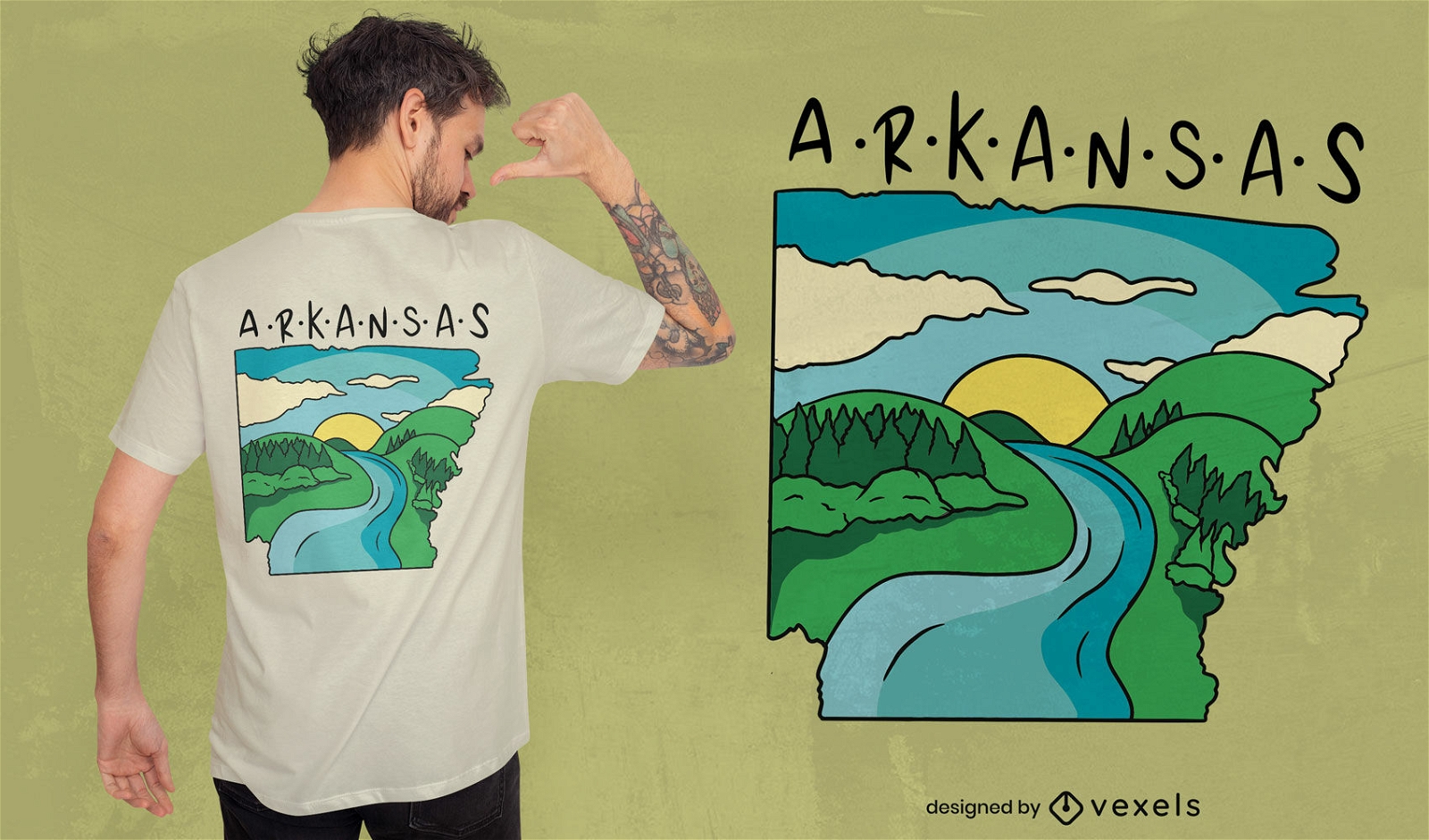 Diseño de camiseta de paisaje natural de Arkansas.