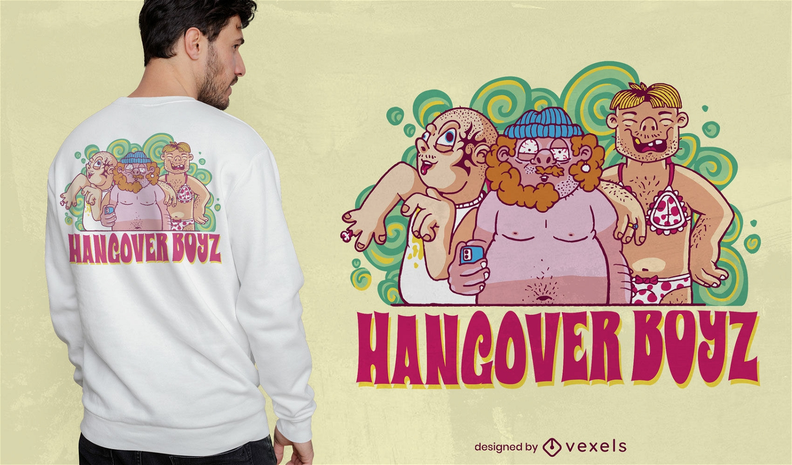 Hangover men with beers t-shirt design