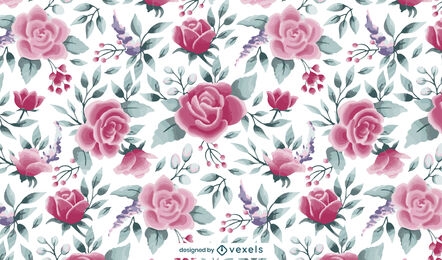 Diseño de patrón de flores color de rosa acuarela