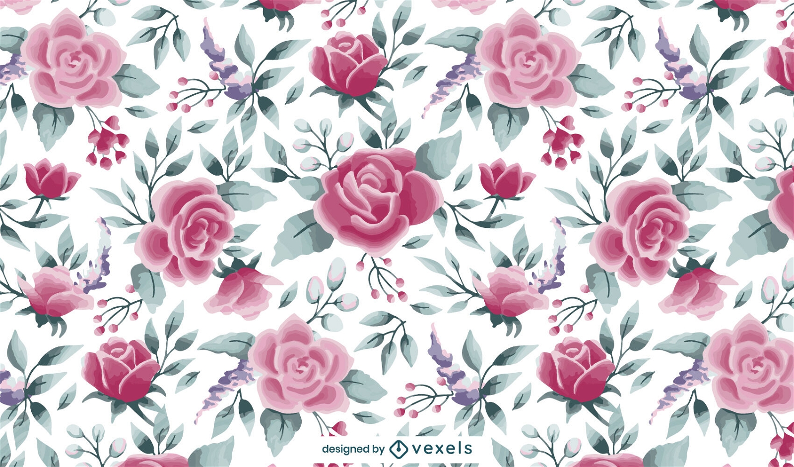 Projeto de padrão de flores em aquarela rosa