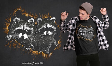 Diseño de camiseta de animales mapache realista.