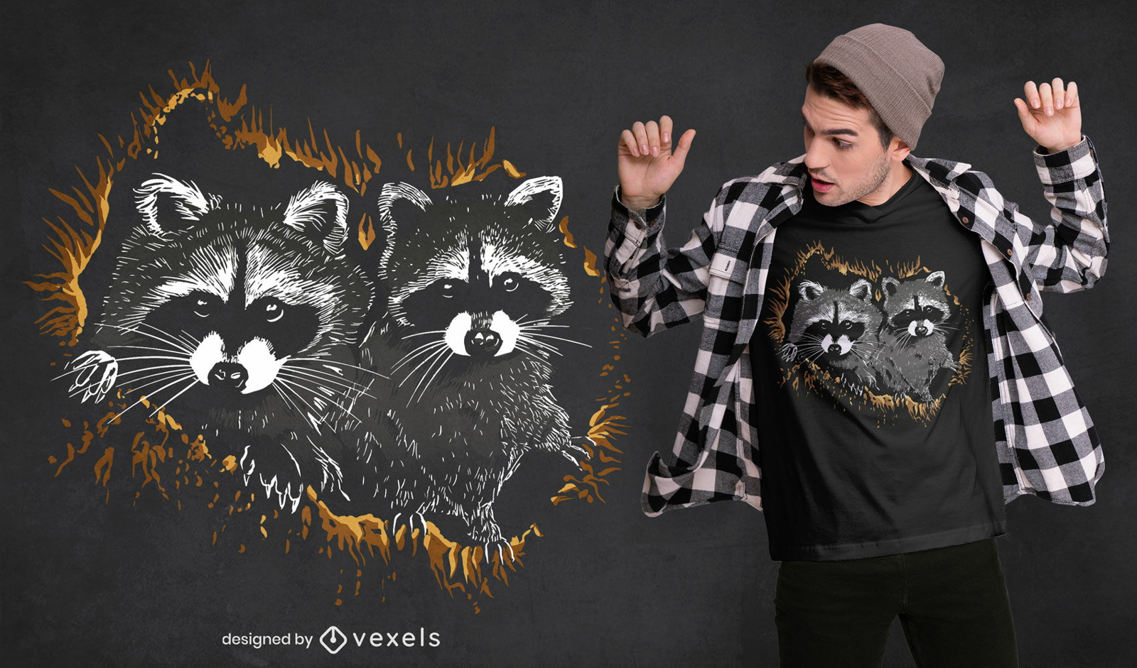 Realistic raccoon animals t-shirt design