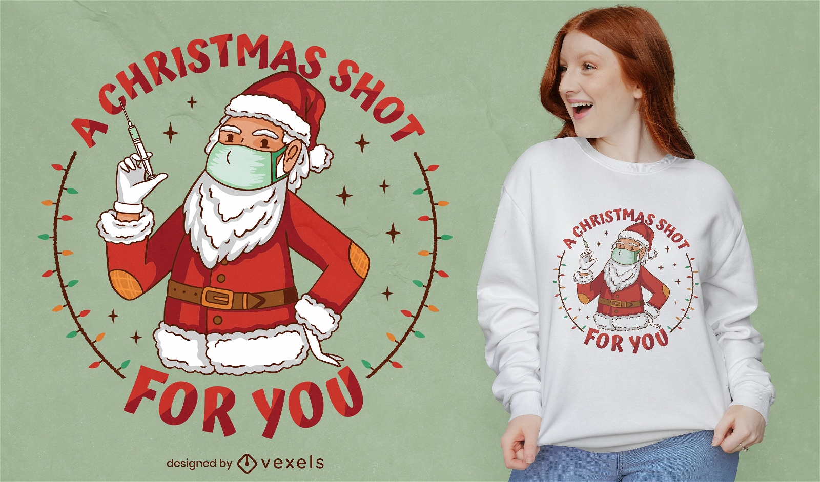 Diseño de camiseta navideña pro-vacuna.