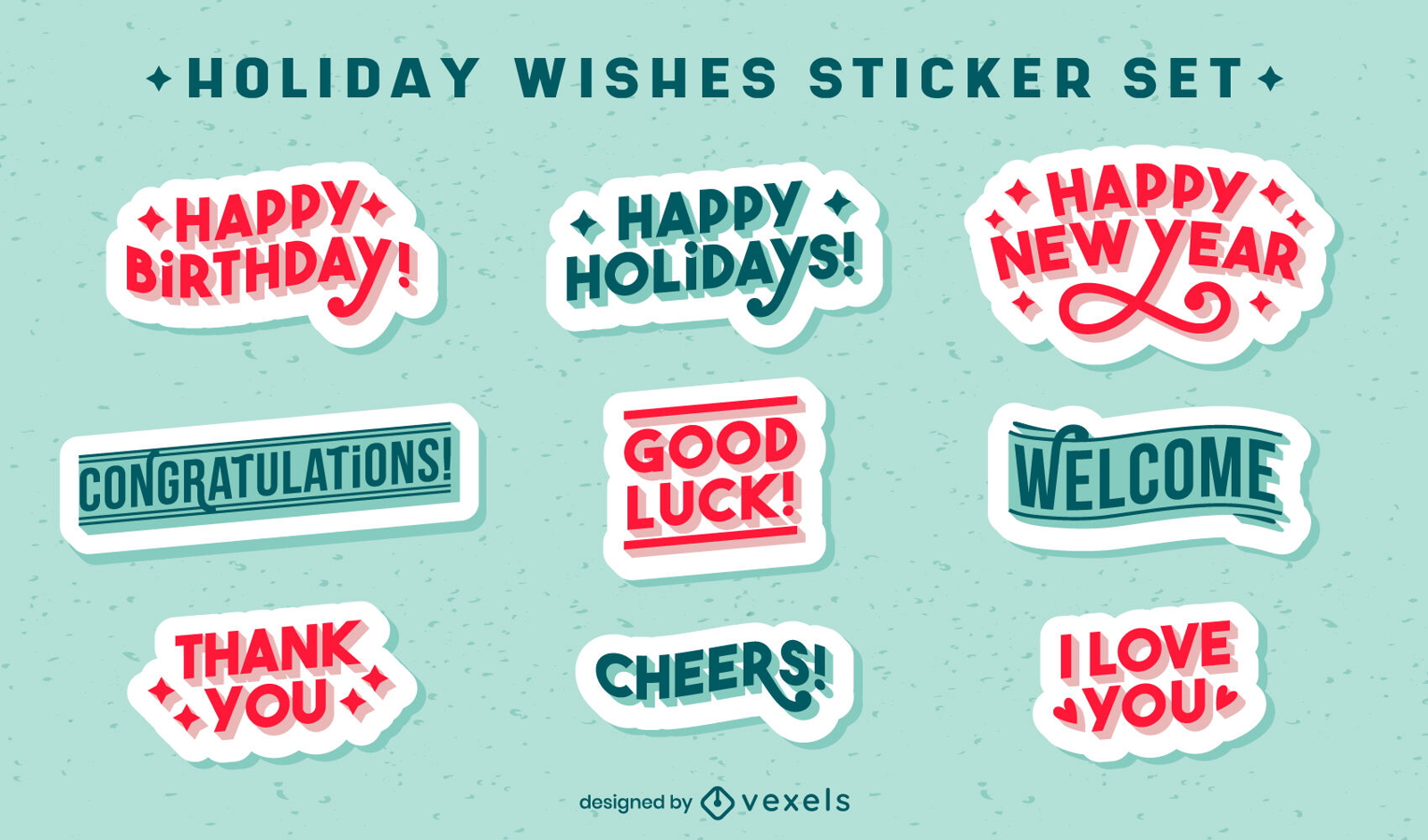 Happy holiday wishes quotes sticker set