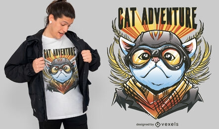 Diseño de camiseta de dibujos animados de animales de gato piloto.