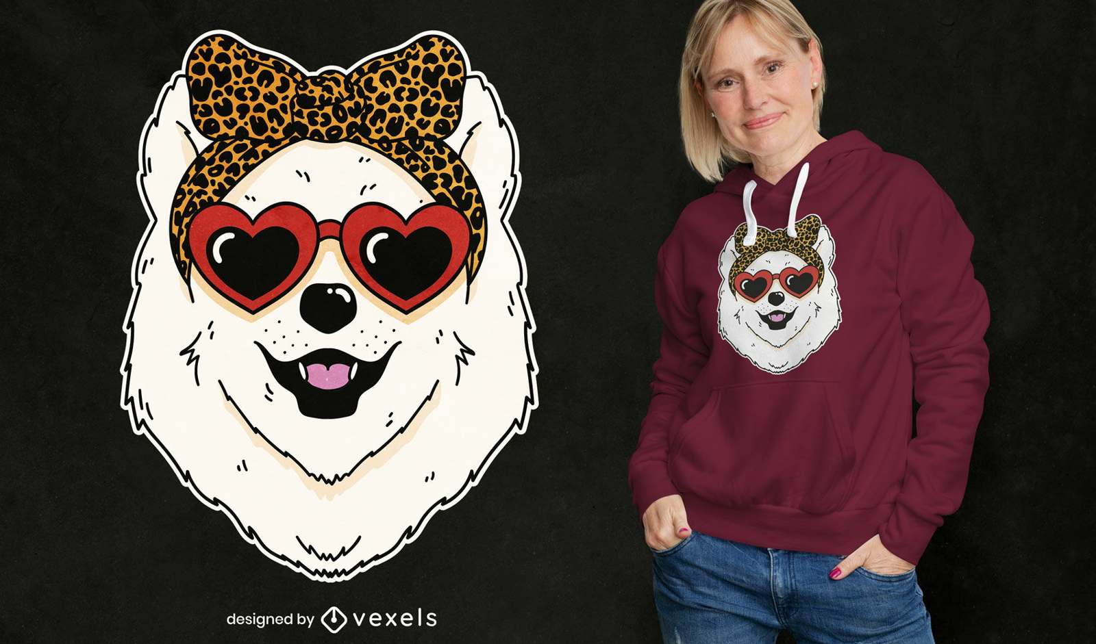 Samojede Hund mit Herz Brille T-Shirt Design