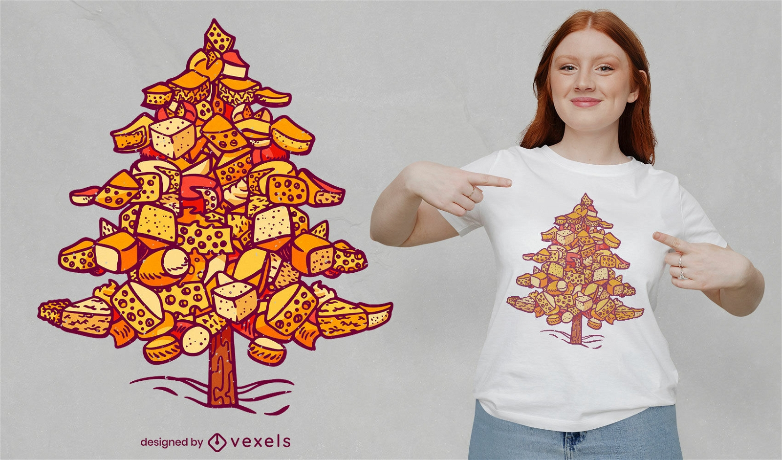 Diseño de camiseta de árbol de navidad de queso.