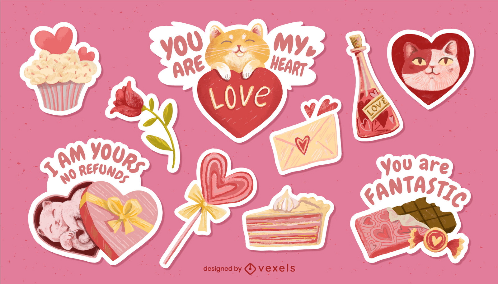 Set de pegatinas de regalos lindos del día de san valentín