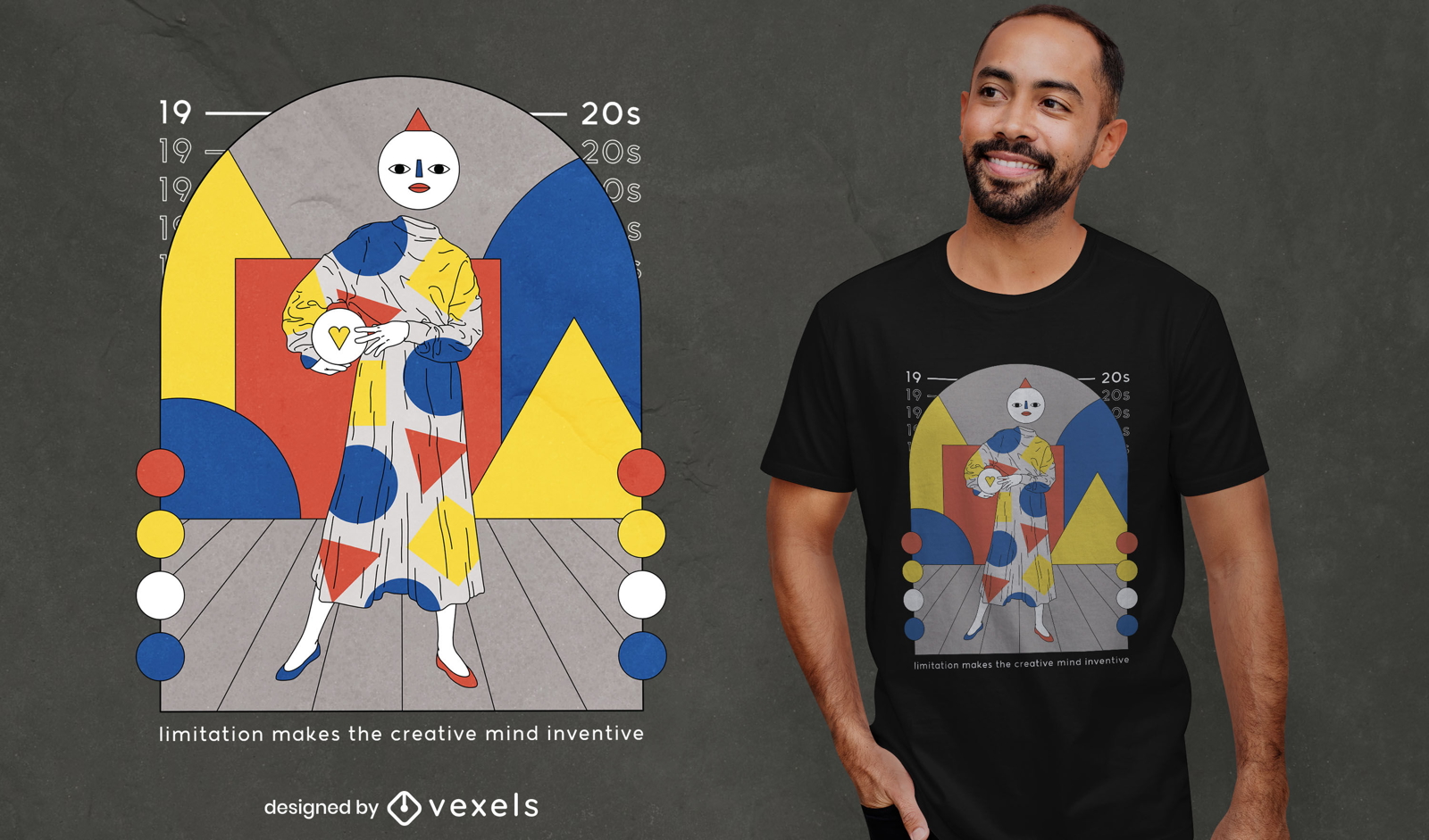 Design criativo de t-shirt com personagem abstrato