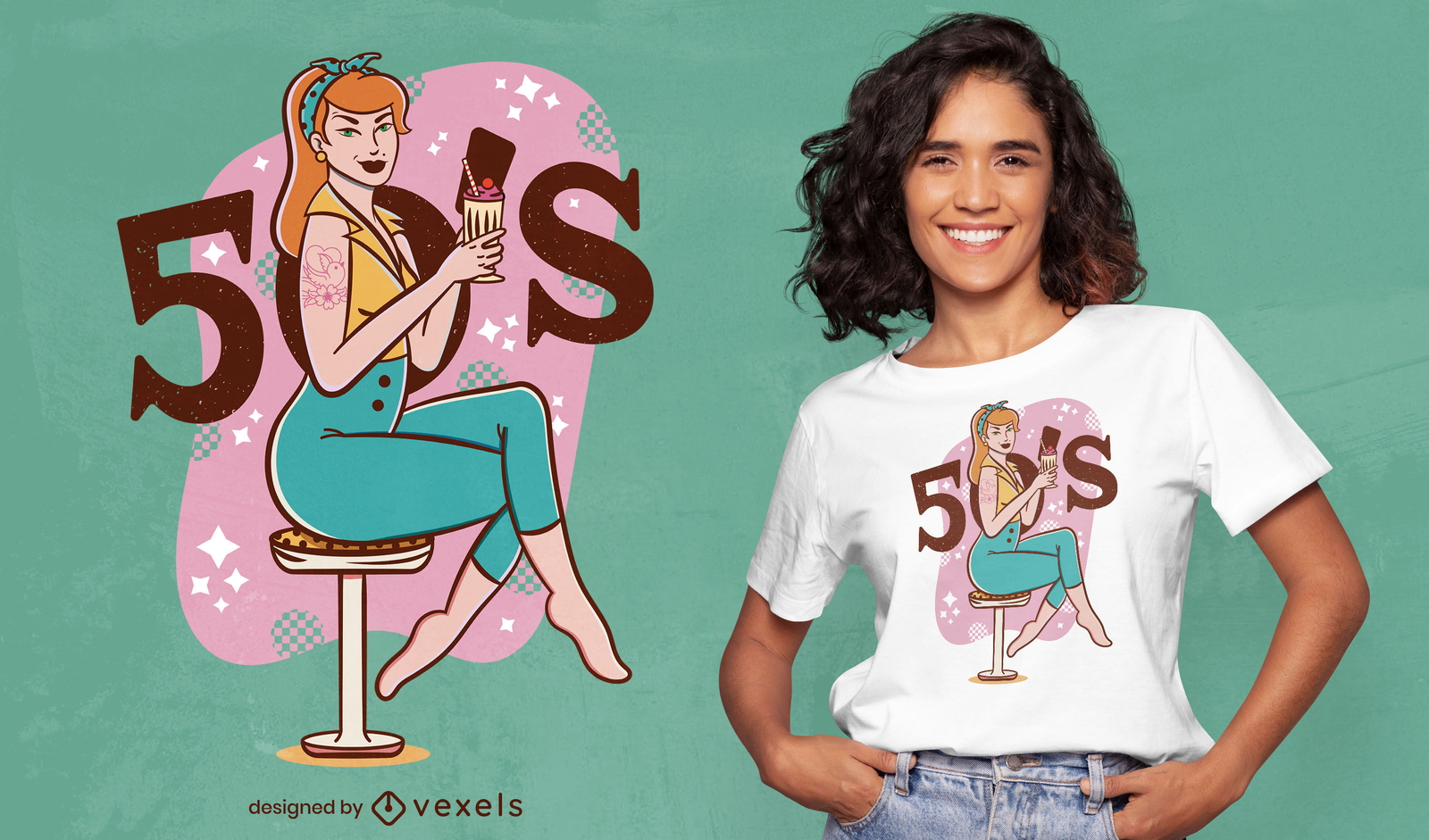 Chica pin-up con diseño de camiseta de batido