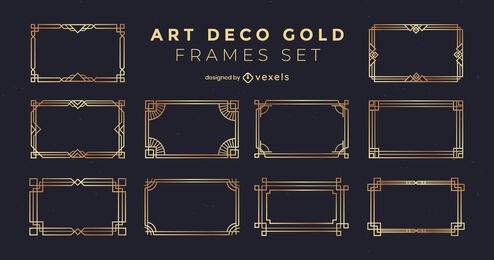 Golden art deco style frames decoration set