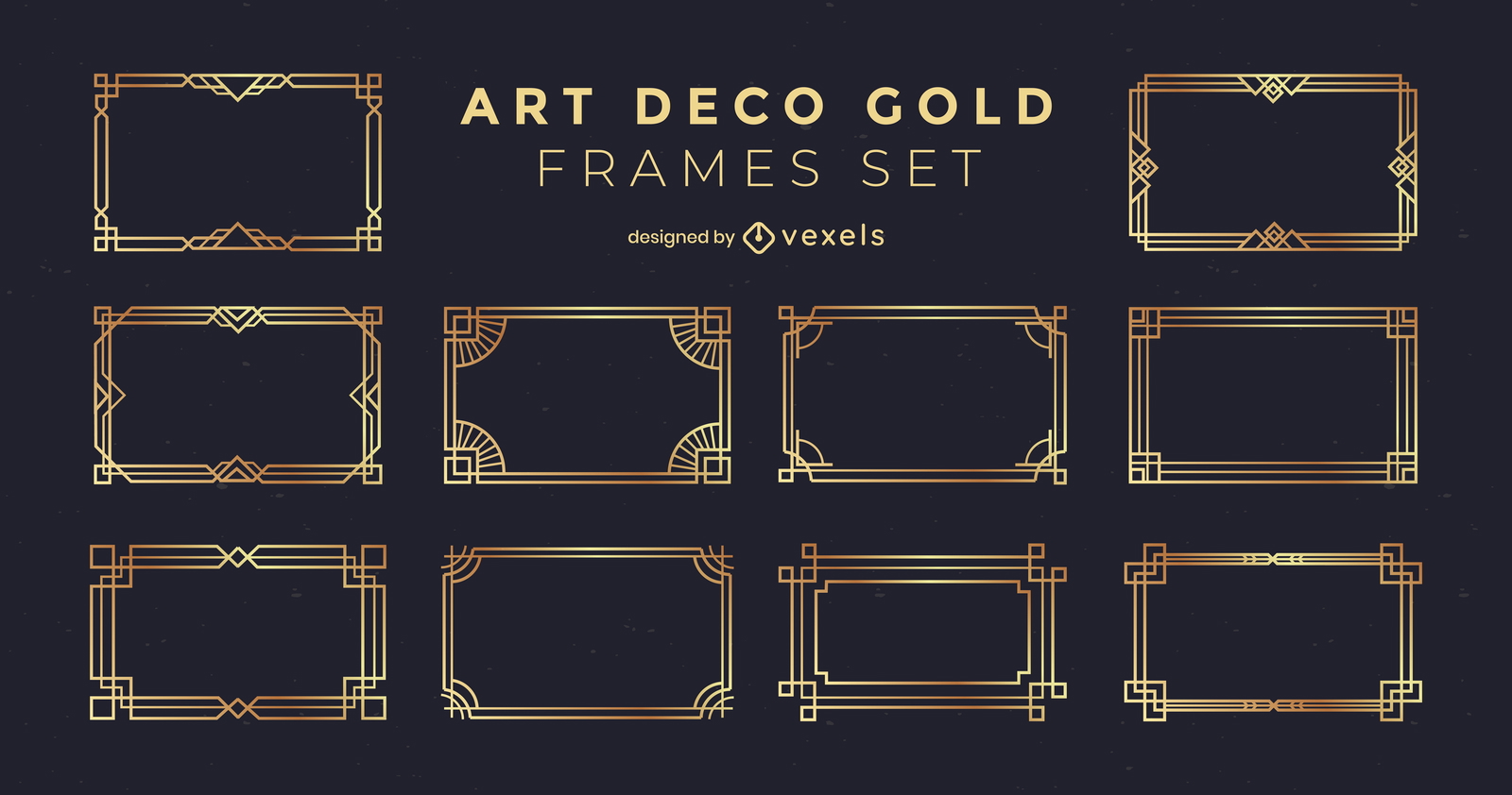 Golden art deco style frames decoration set