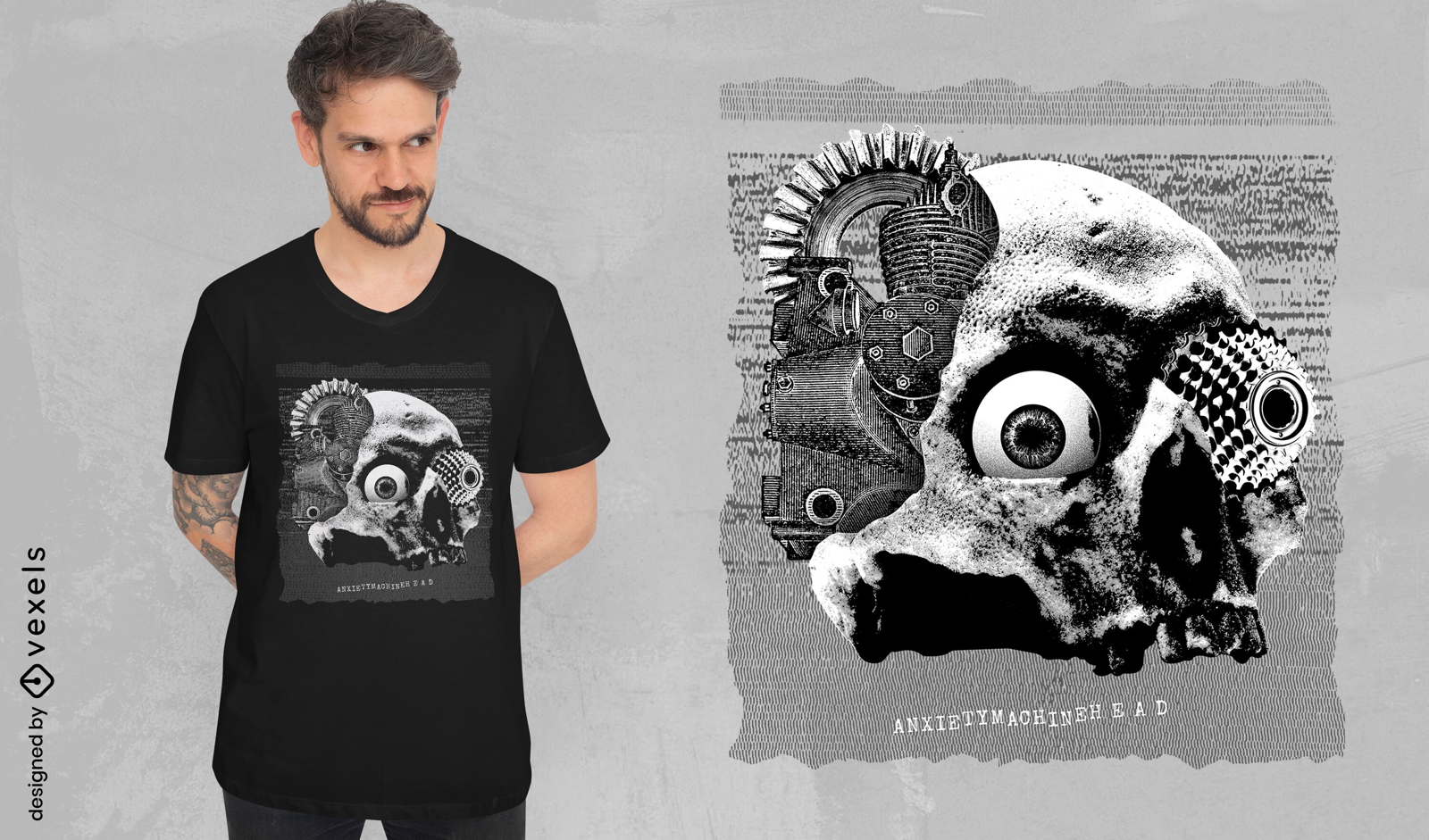Mechanical skull psd t-shirt design