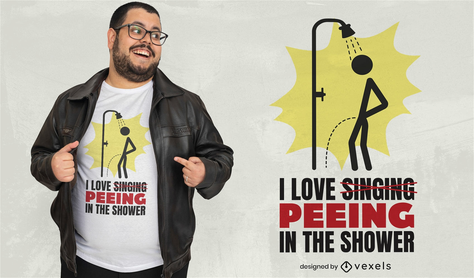Stick figure showering t-shirt design