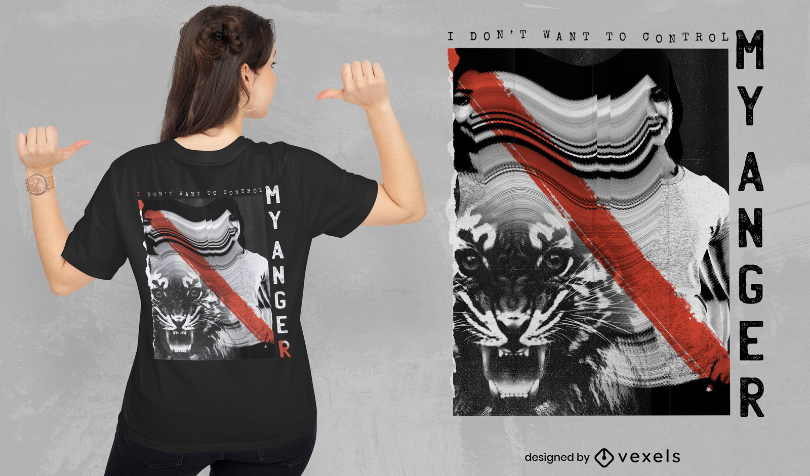 Diseño de camiseta de tigre de control de ira psd