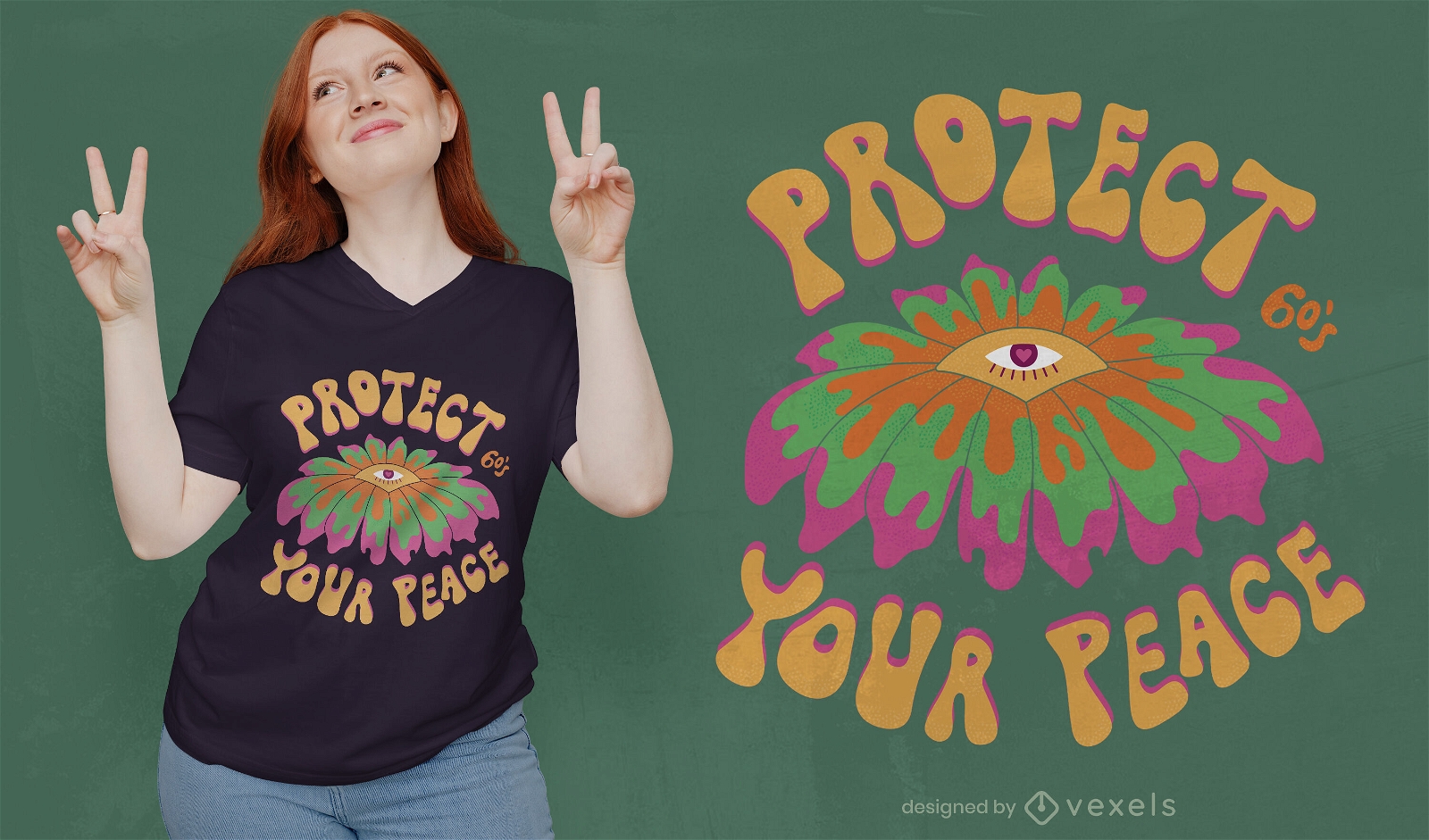 Design de t-shirt da paz descolada dos anos 60