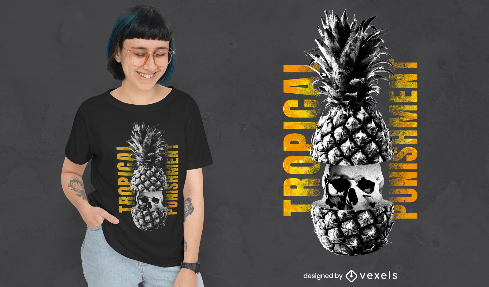 Diseño de camiseta psd de piña grunge