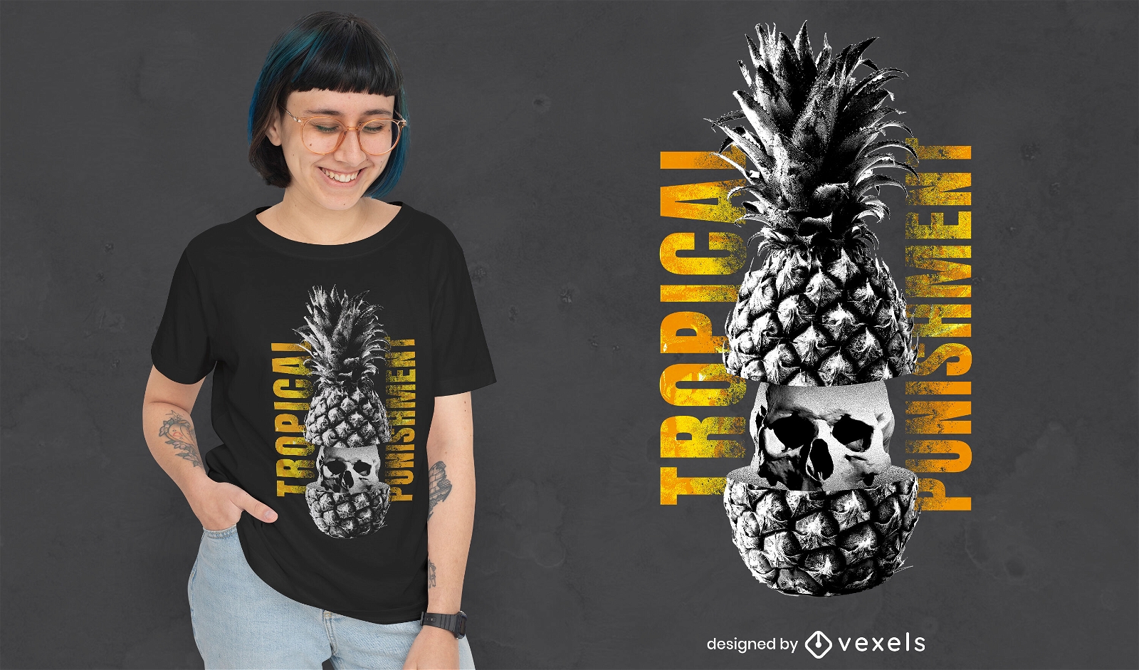 Grunge pineapple psd t-shirt design