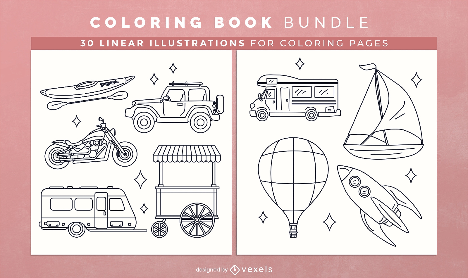 Páginas de design de livro para colorir de transporte