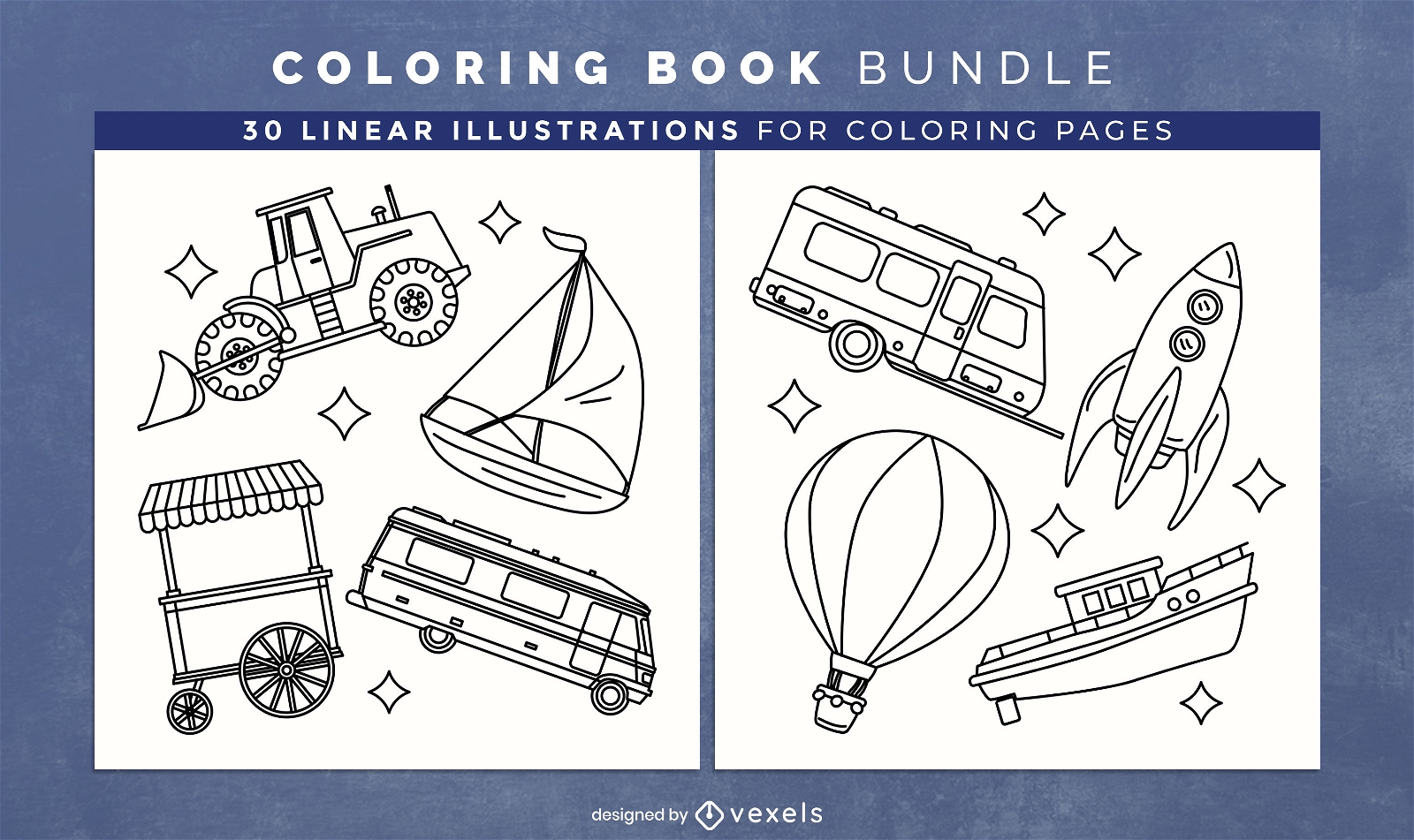Transportation coloring book design pages