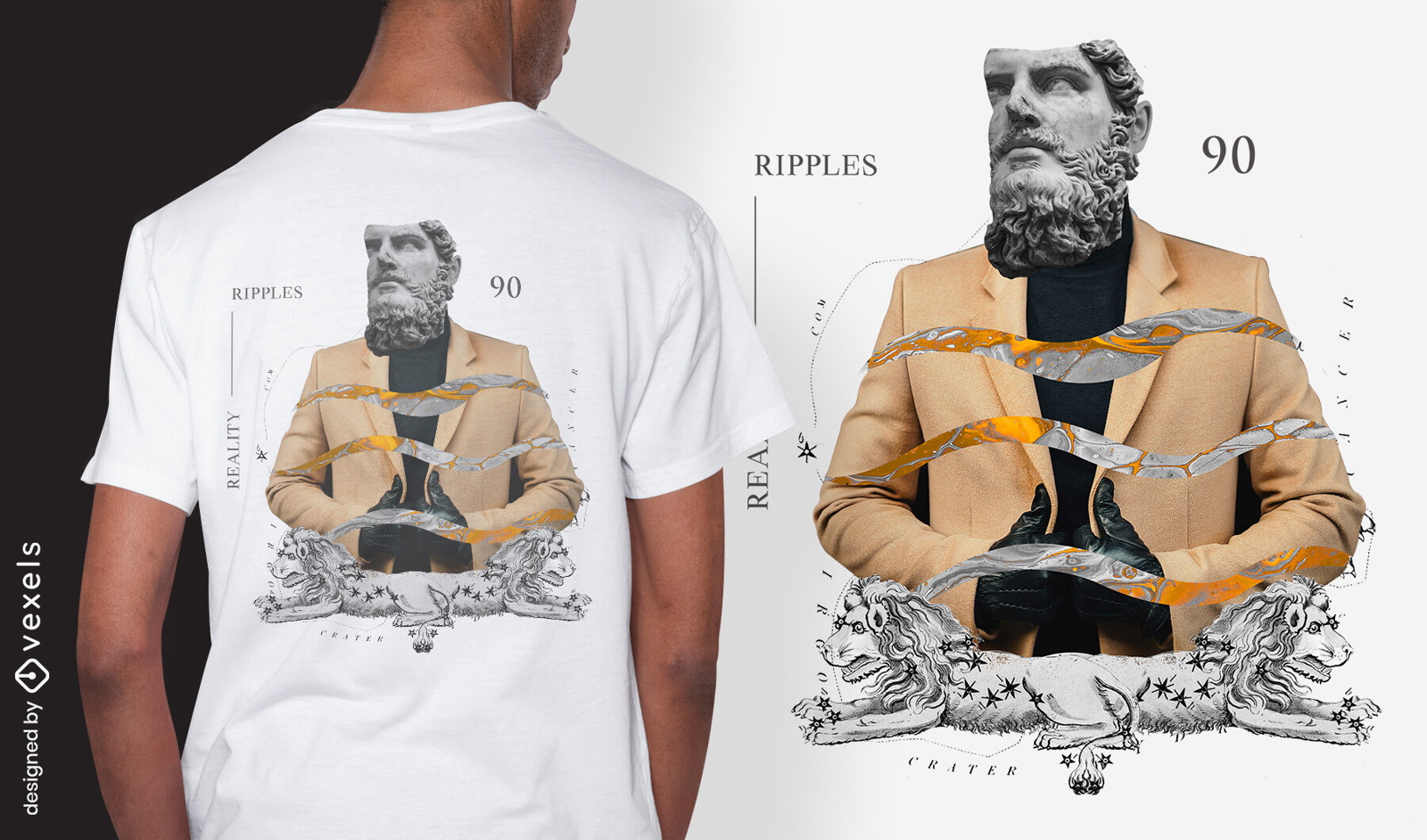 Statue collage with lions psd t-shirt design