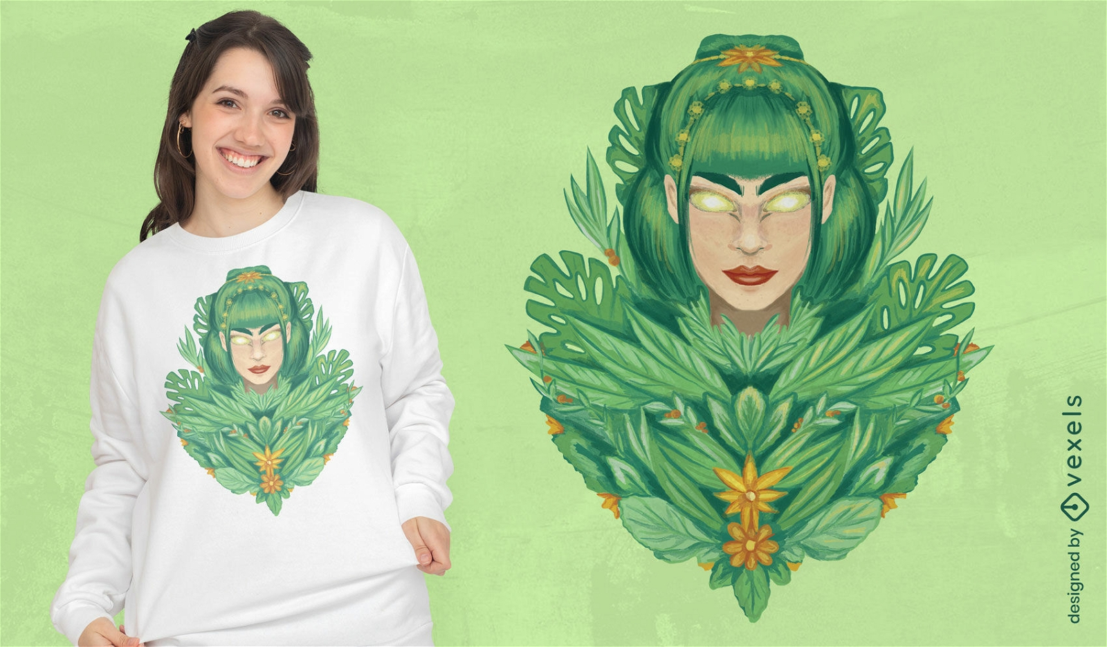 Woman nature with plants psd t-shirt
