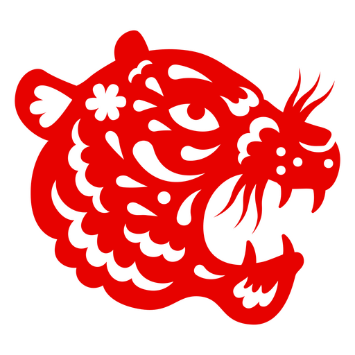 Cara de tigre del zodiaco chino rugiendo Diseño PNG