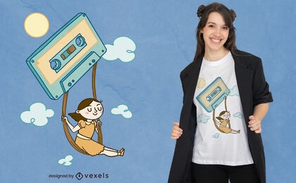 Girl swinging on cassette t-shirt design