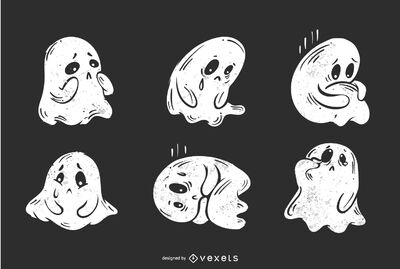 Descarga Vector De Conjunto De Caracteres De Dibujos Animados De Espíritus  Fantasmas Tristes