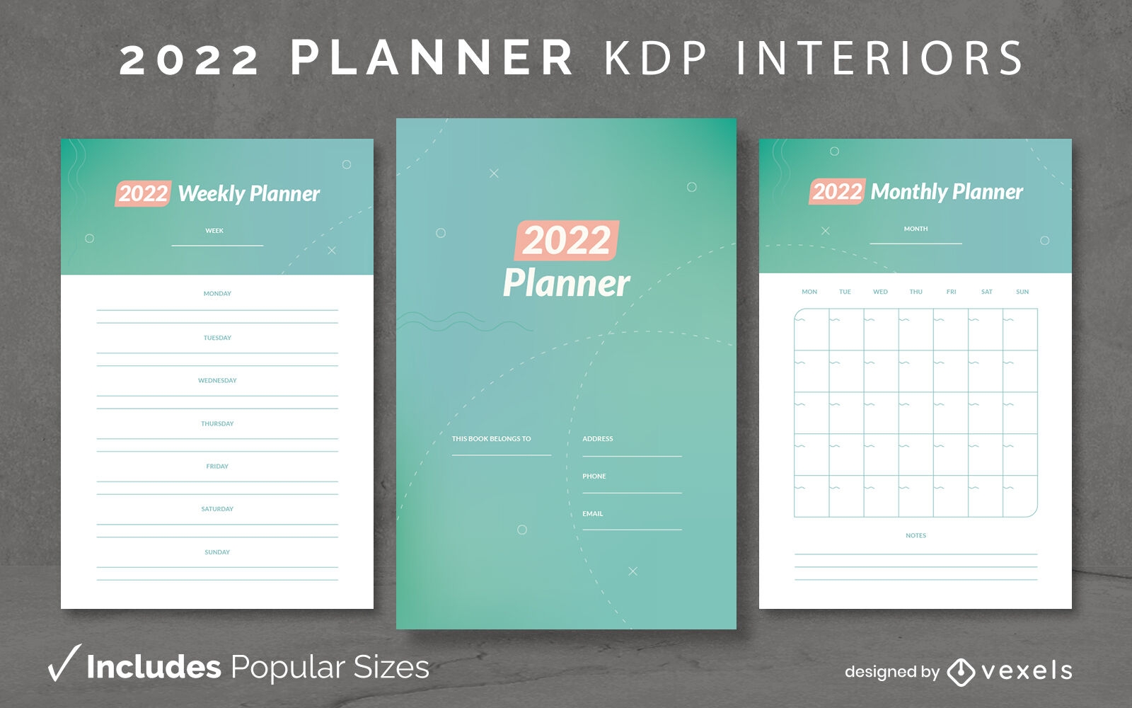Modelo de diário do planejador 2022 KDP design de interiores