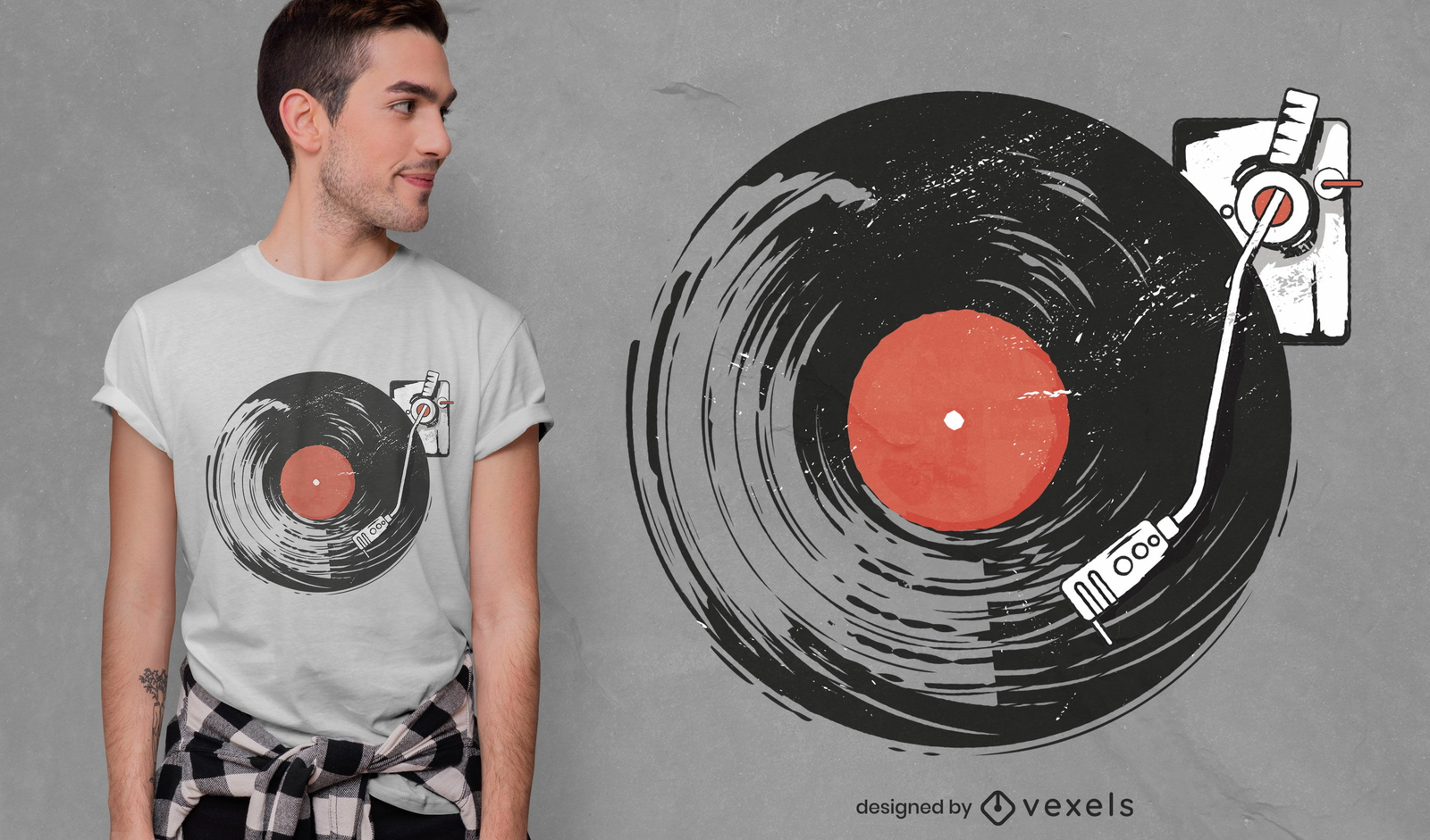 Diseño de camiseta de disco de vinilo tocando música.