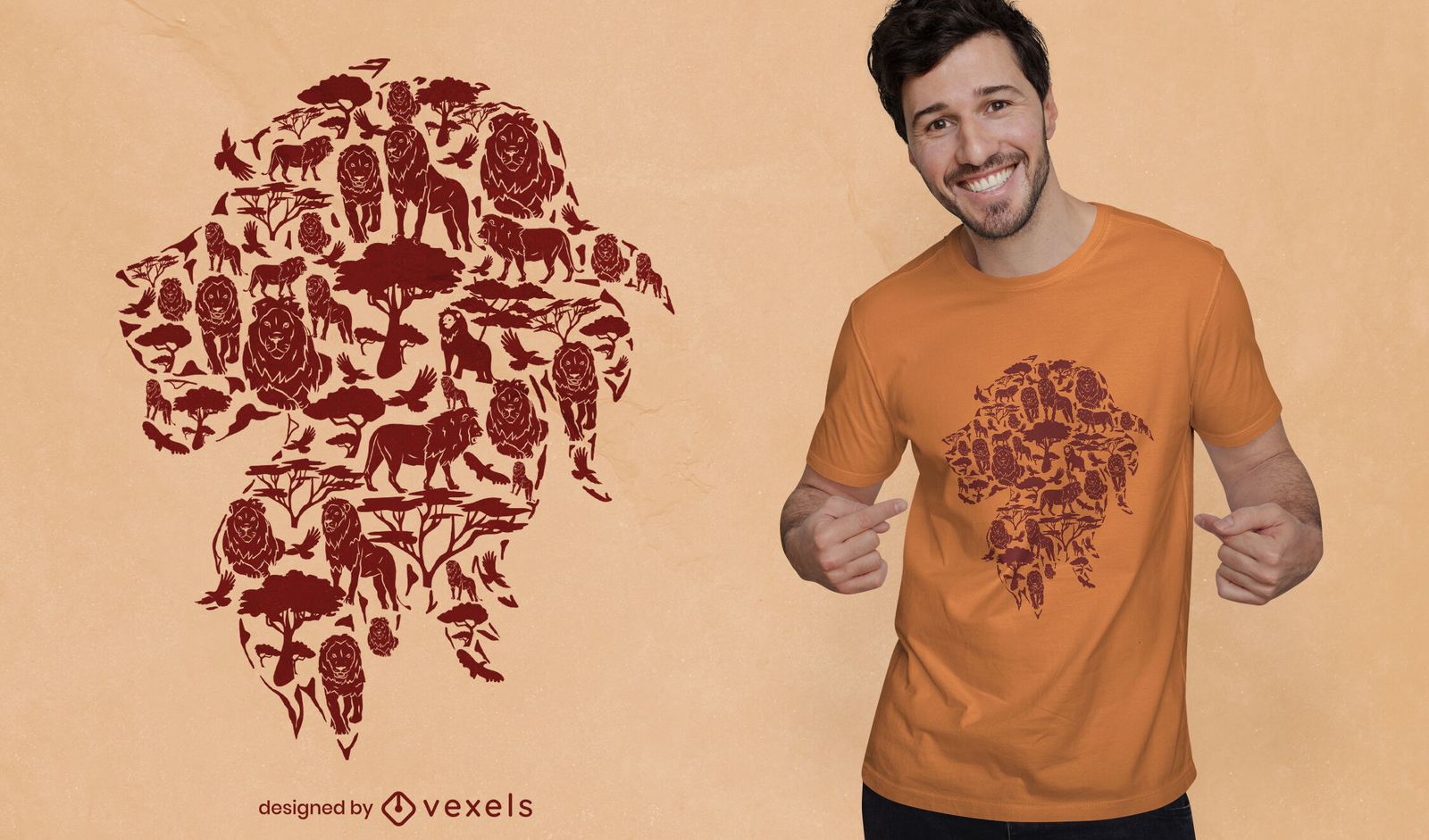 Design de t-shirt de Leão com animais selvagens na natureza