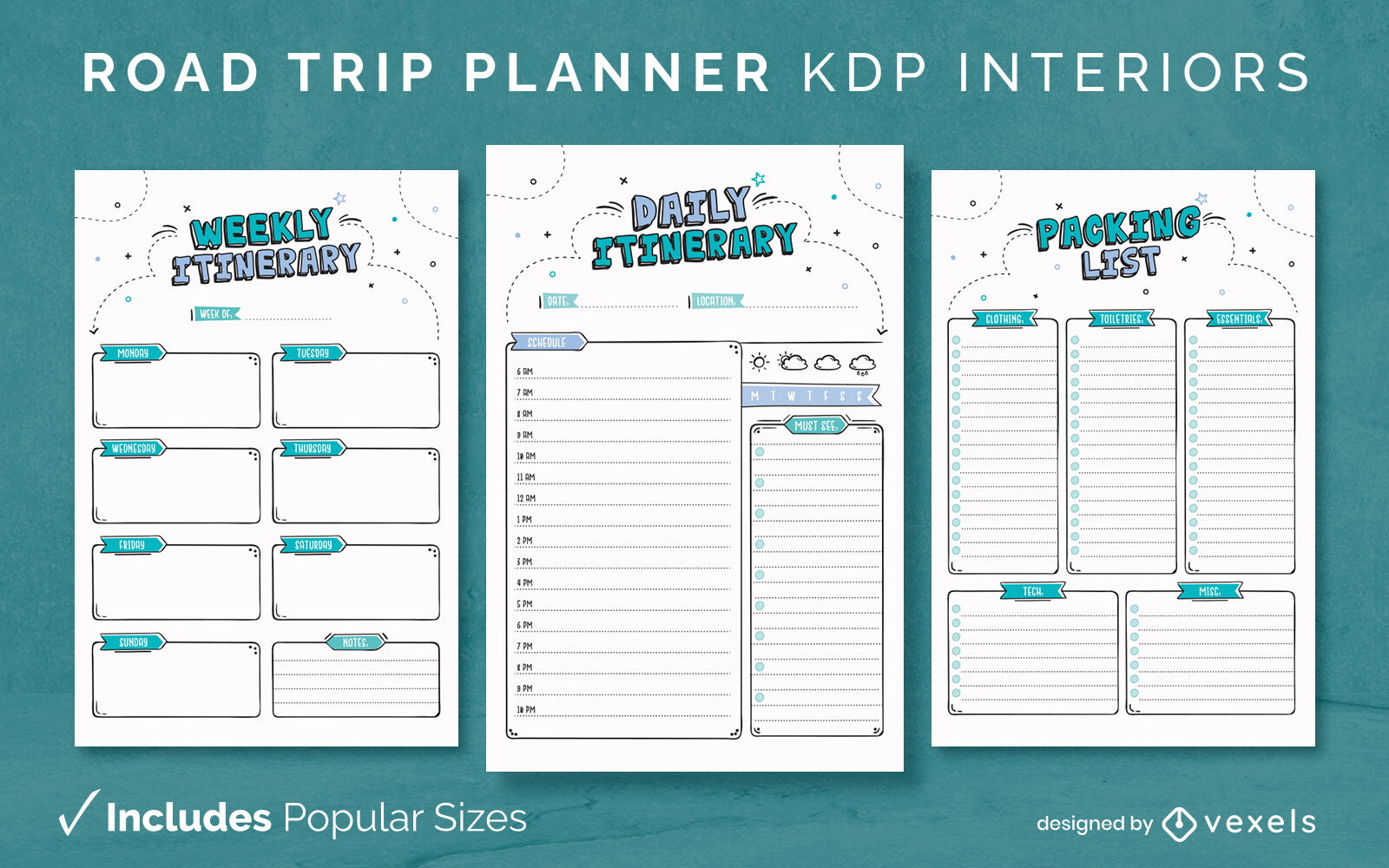 Plantilla de diario de viaje por carretera Diseño de interiores KDP