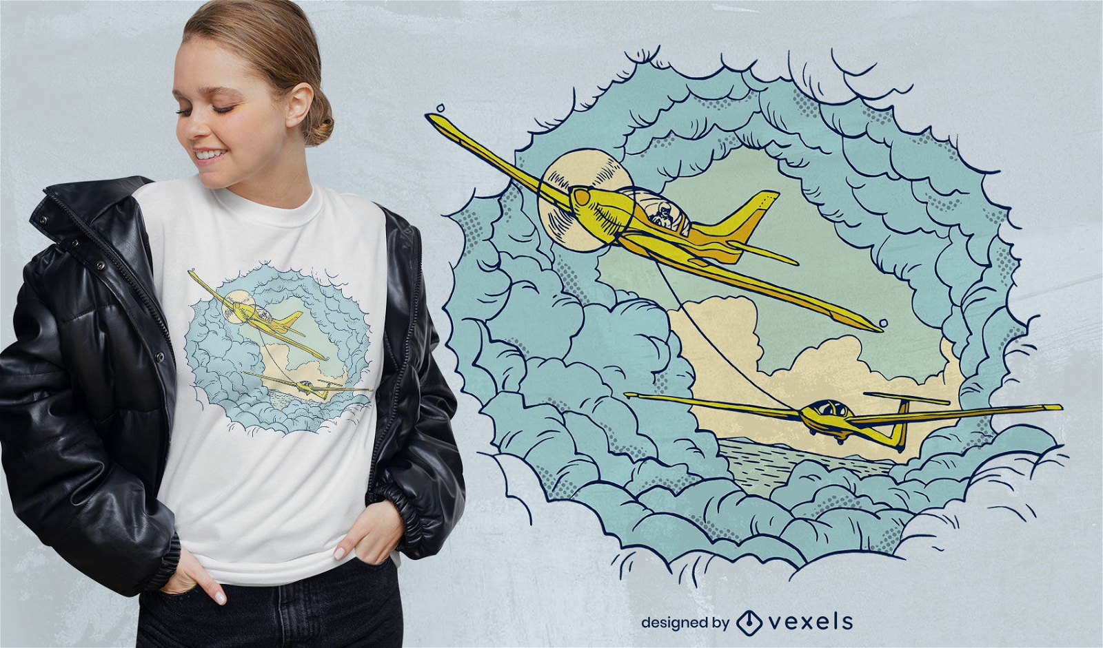 Motor airplane carrying glider t-shirt design
