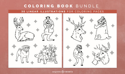 Realistic animals coloring book pages design