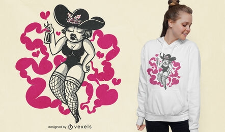 Design de t-shirt feminina com pin up Graffiti dos anos 50
