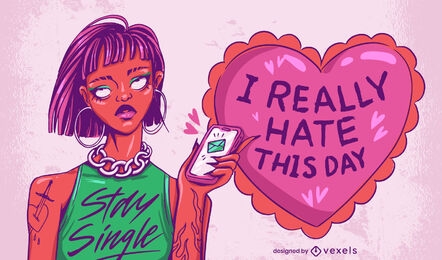 Anti valentines day woman illustration