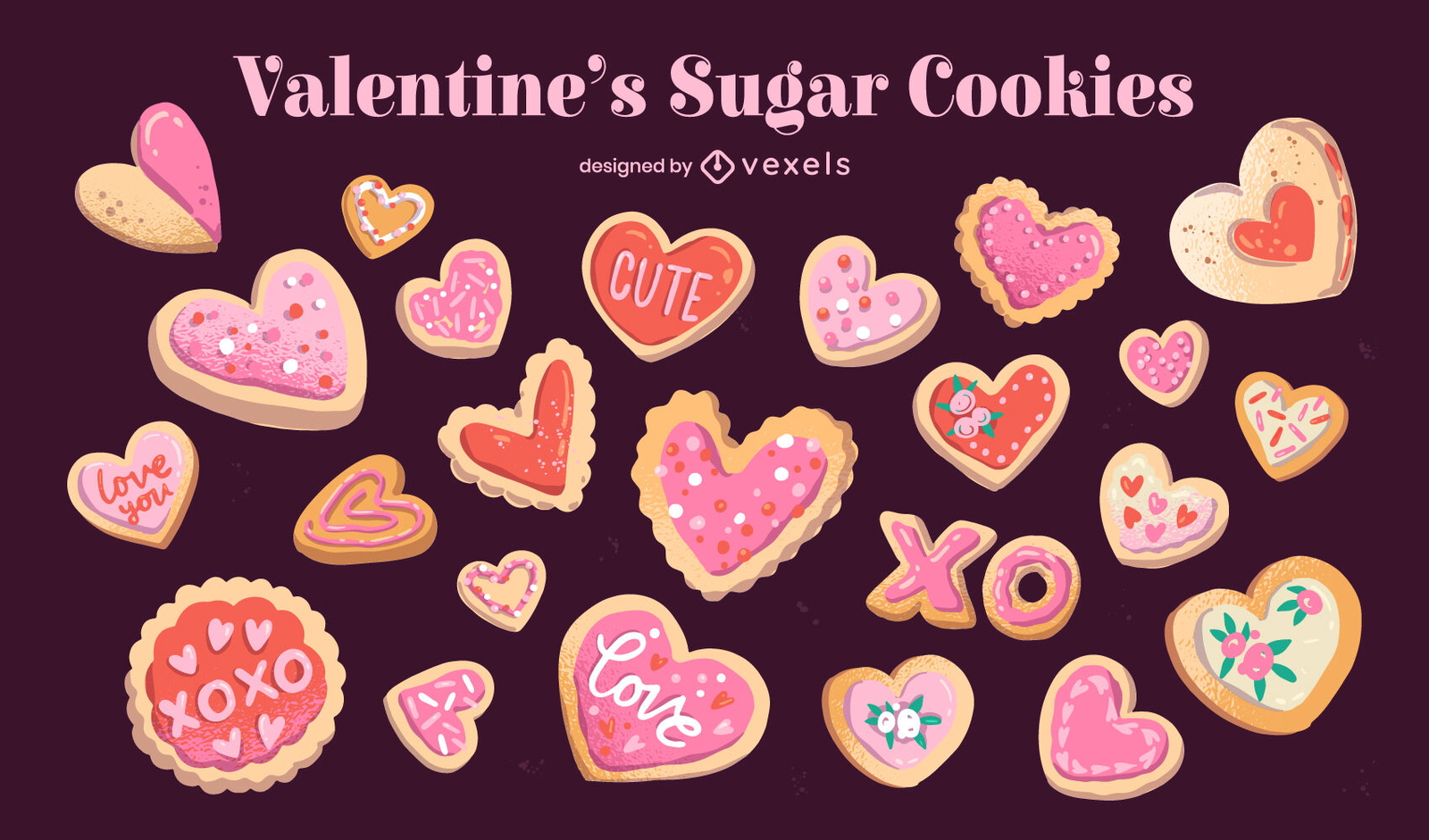 Conjunto de galletas de corazón dulce de san valentín