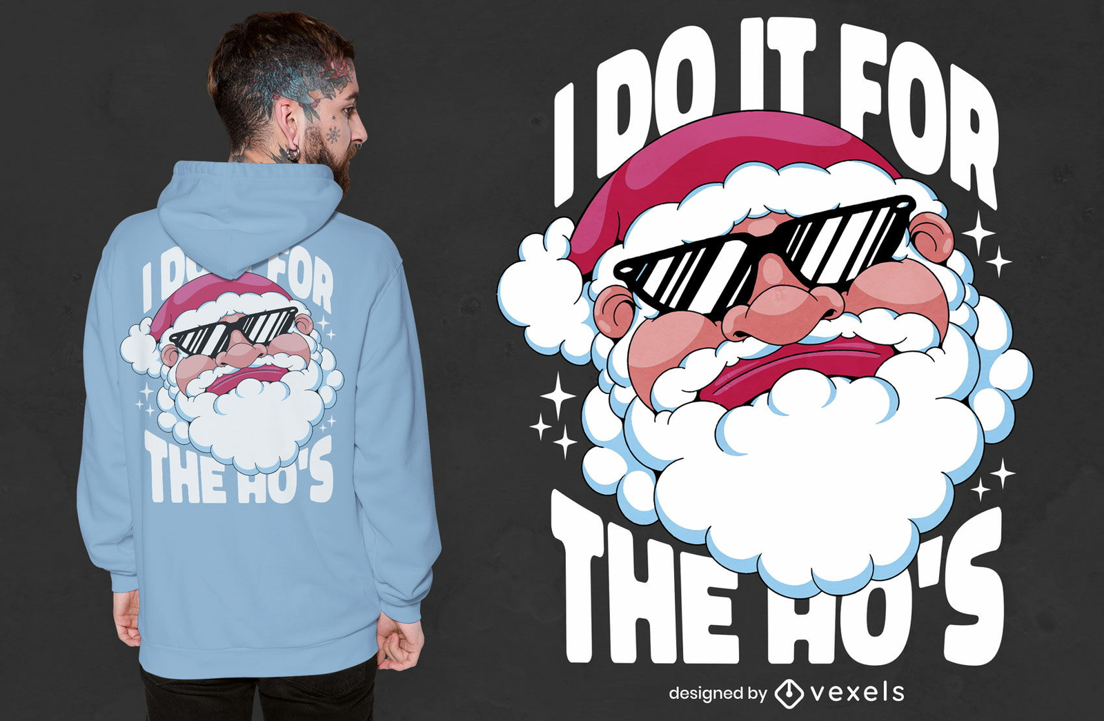 Divertido diseño de camiseta de santa claus con gafas