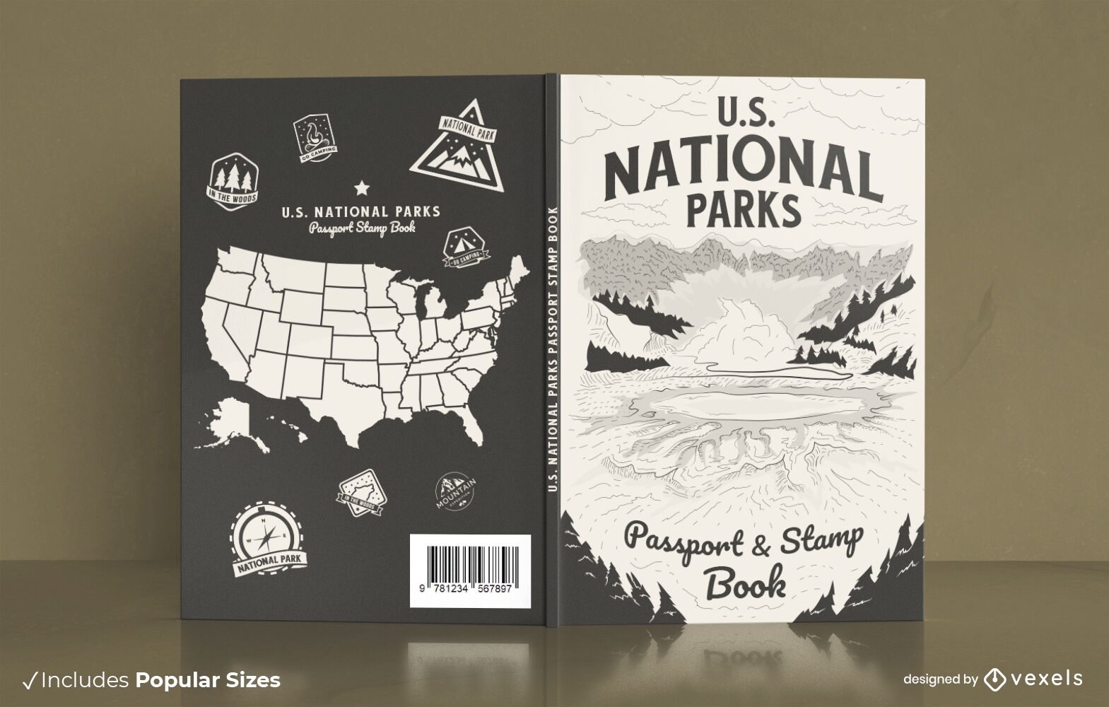 Dise?o de portada de libro de parques nacionales estadounidenses.
