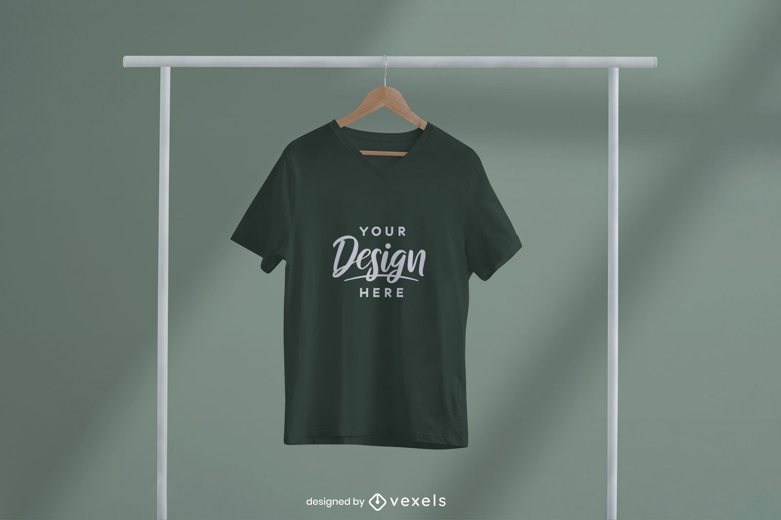 Green t-shirt in clothes hanger mockup