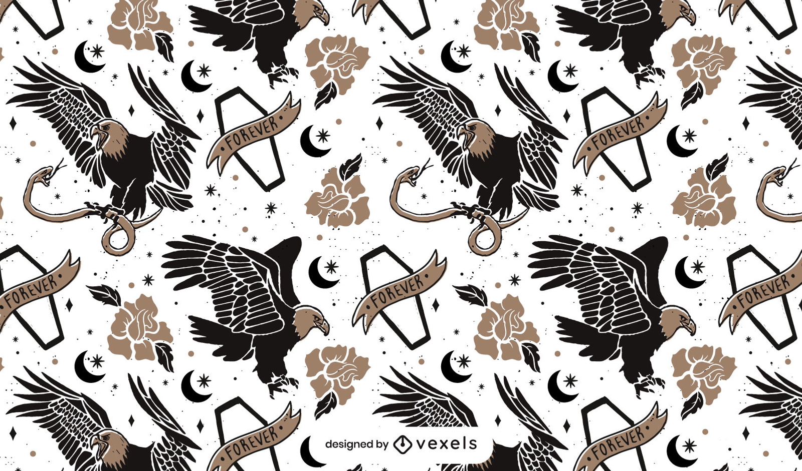 Eagle and flowers nature pattern design