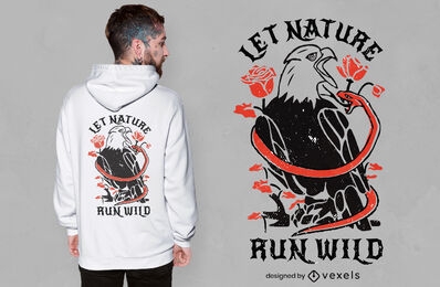 Diseño de camiseta salvaje águila y serpiente.