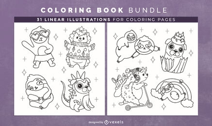 Cute baby animals coloring book pages design