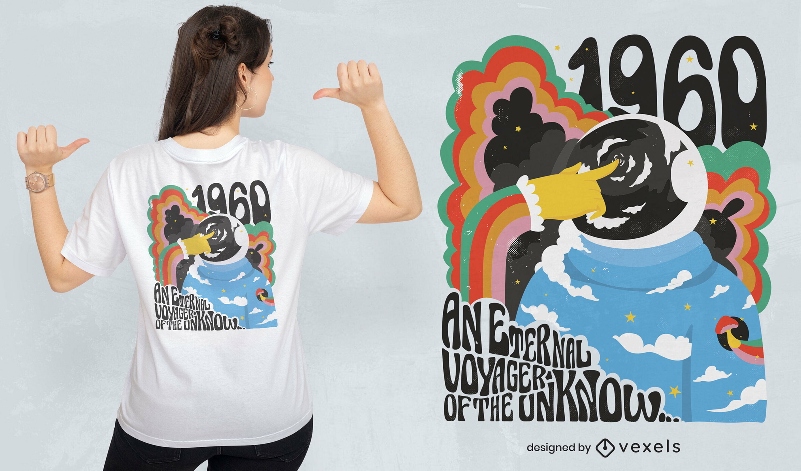 1960 diseño de camiseta de astronauta colorido