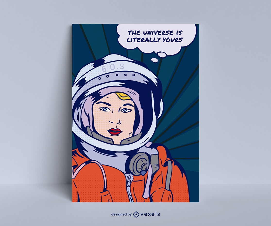 Astronaut woman space poster template