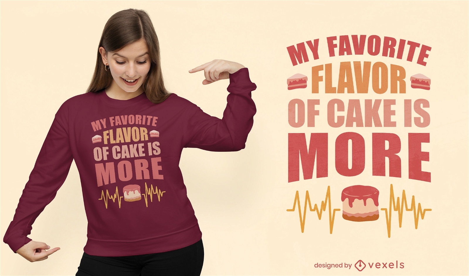 Design de camiseta de citação de sabor de comida de bolo