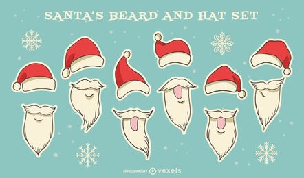 Santa claus beard and hats christmas set